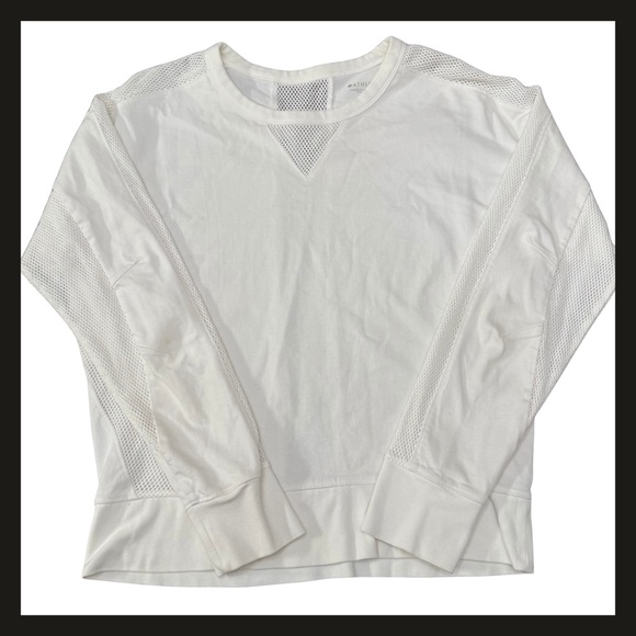 Athleta Rebalance Sweatshirt White Mesh Panel Long Sleeve Cotton Top Small NWOT - Picture 13 of 14